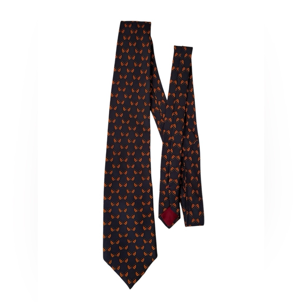 Vintage Sulka Silk Tie Navy w/ golden leaf design - made in France